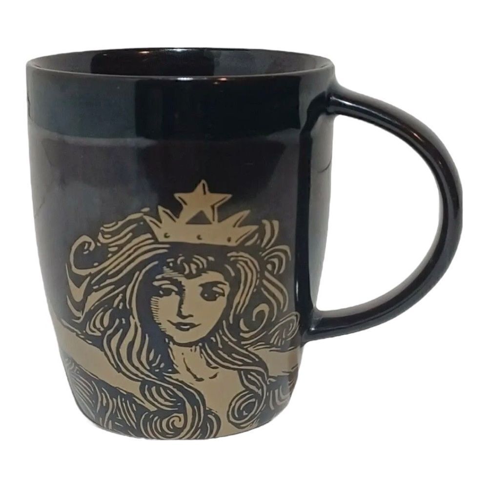Starbucks 2012 Bone China Siren Crown Mermaid Gold Brown Mug Coffee Cup